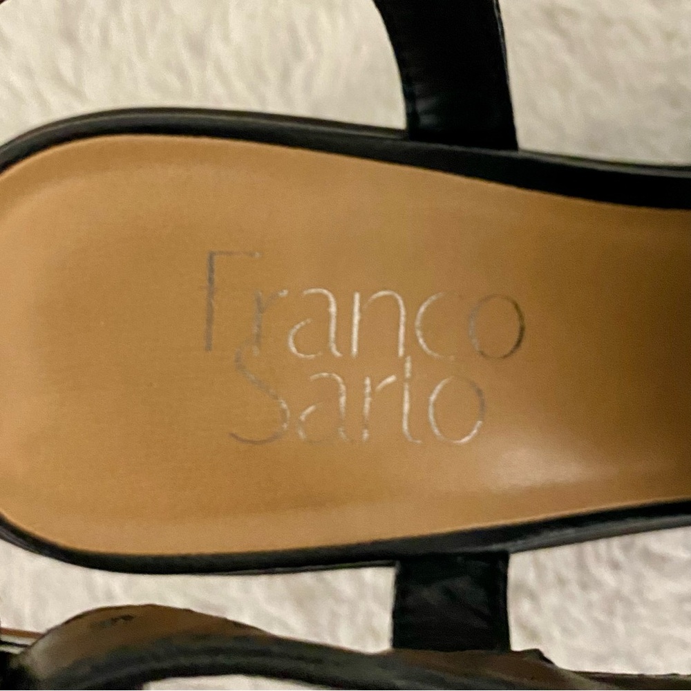 Franco Sarto Harlet Black Leather Block Heel Peep Toe Sandal Women’s Size 7.5M - Picture 10 of 10